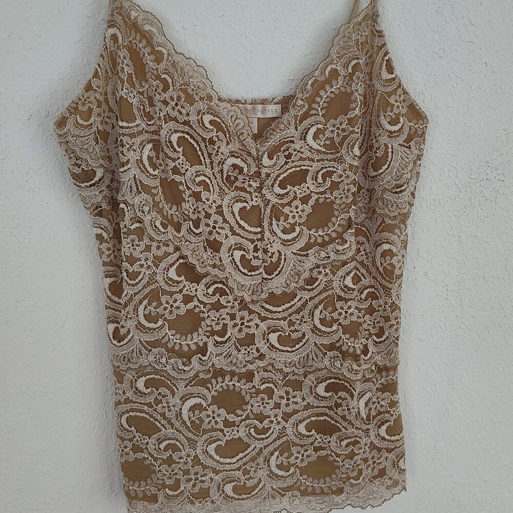 Boston Proper, Cami Top, Scalloped Lace, M